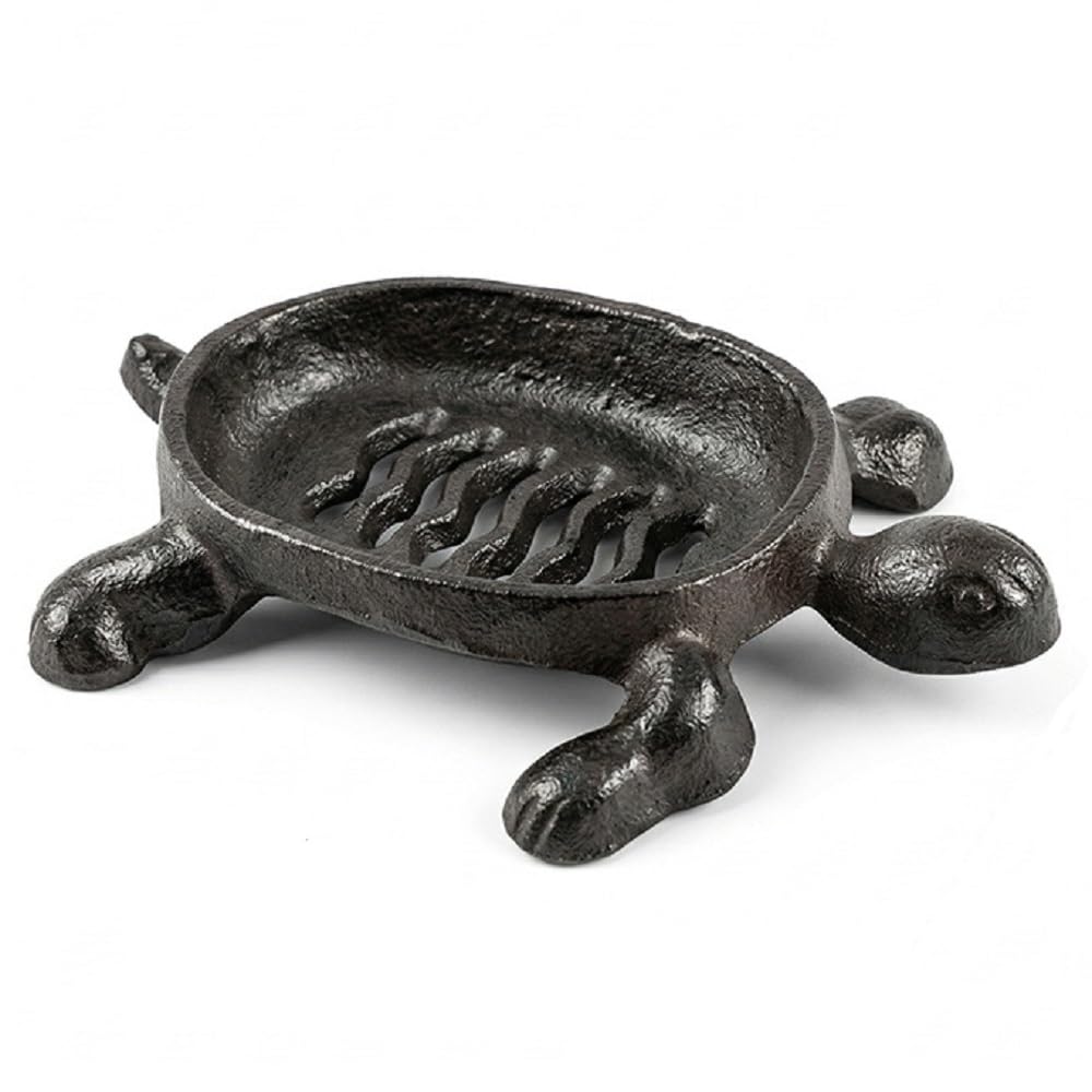 Bafnsiji Heavy Duty Cast Iron Turtle Soap Dish – Rustic Vintage Decorative Soap Holder for Bathroom & Kitchen Counter, Solid Metal Soap Tray with Drainage Slats, Animal Figurine Ornament,A