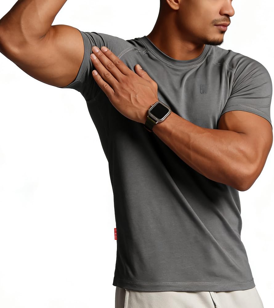 Casual Short Sleeve Crew Neck Classic Wicking Breathable Fitness Muscle Athletic T Shirts Mens - Image 2