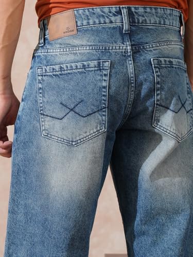 Image of WROGN Men's 100% Cotton Jeans | Solid | Baggy Fit
