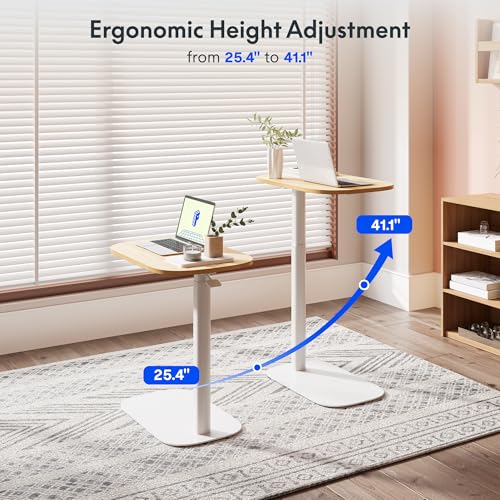 FLEXISPOT Adjustable C Table with Wheels, Mobile Snack Side End Table Sofa Couch Bedside Table Laptop Cart TV Tray Night Stand Small Space Side Table(23.6" W x 13.8" D,Maple)