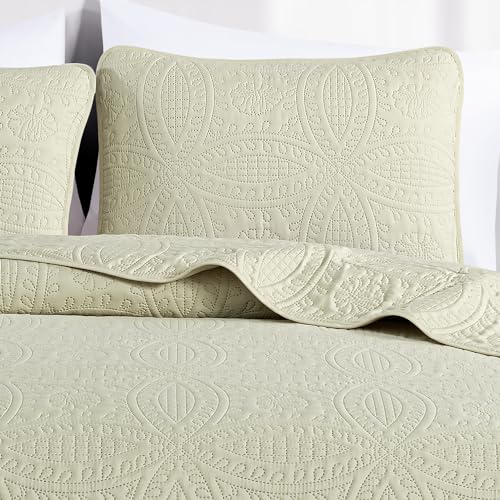 Image of Chezmoi Collection Austin Queen Bedspread Set 3-Piece Pinsonic Quilted Oversized Bedspread Coverlet Set, Queen, Tan