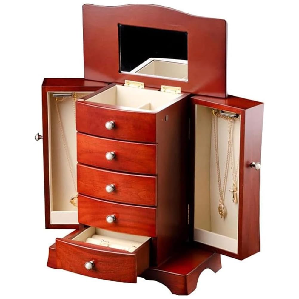 Hlixzoy Wooden Jewelry Box with Multi-Layer Drawers – Small Storage Organizer for Rings, Earrings, Necklaces, Bracelets, Watches And Accessories
