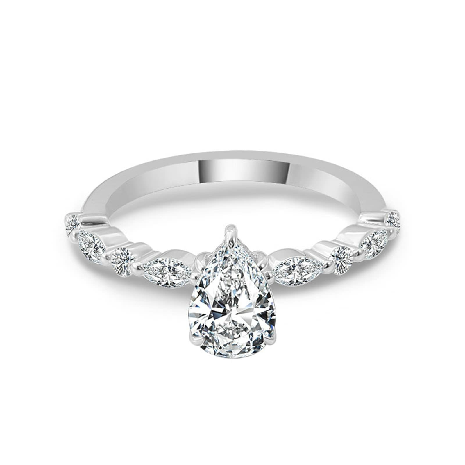 Anillo de mujer con grabado de oro blanco de 9 quilates moissanit con moissanit blanco de 1/2/3 quilates en forma de pera, tamaño 45 (14,3), fácil para tía, graduación personalizable