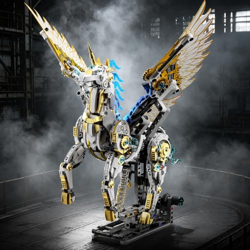 Image of SKY LINE OCEAN Mechanical Unicorn Building Blocks Set (1499+ PCS) | Complex for Ages 14+ | Light-Up Articulated Fantasy Animal Model with Stand | STEM Construction Toy | 5 Year Structural Warranty