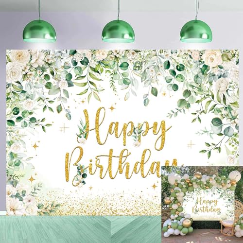 Eucalyptus vert sauge fond photo d'anniversaire chic pour buffet de fête