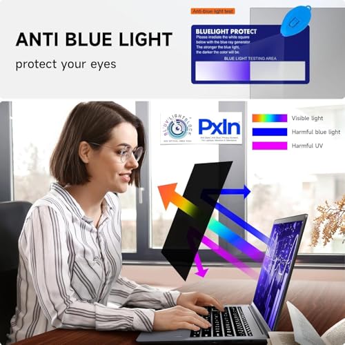 Image of Pxin 13.3 Inch (16:10) Privacy Screen Filter - NO Eye Strain | Anti-Blue Light + Anti-Glare | No Dry Eyes | Privacy Screen Protector