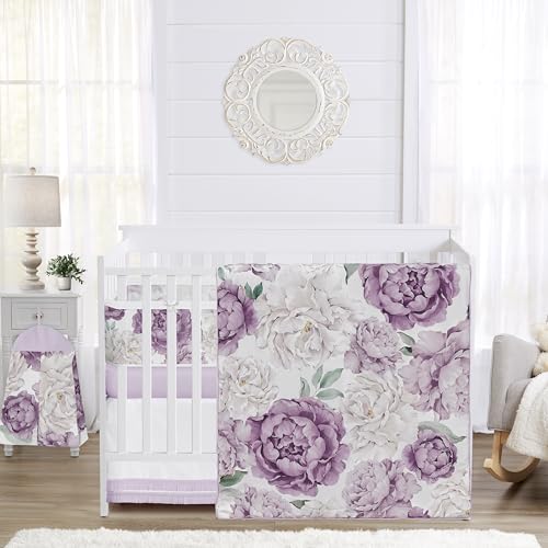 Image of Sweet Jojo Designs Lavender Purple Boho Shabby Chic Floral Girl Baby Crib Bedding Set Infant Nursery Room BreathableBaby Breathable Mesh Crib Liner Blanket Fitted Sheet 6pc Bohemian Vintage Watercolor