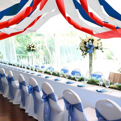 Image of PheiLa Crepe Paper Streamers 6 Rolls 492ft, Crepe Paper 4th of July Decorations Red White Navy Blue Patriotic Party Supplies for DIY Gift Wrapping Birthday Holiday Party Decor, 1.77 Inch x 82 Ft /Roll