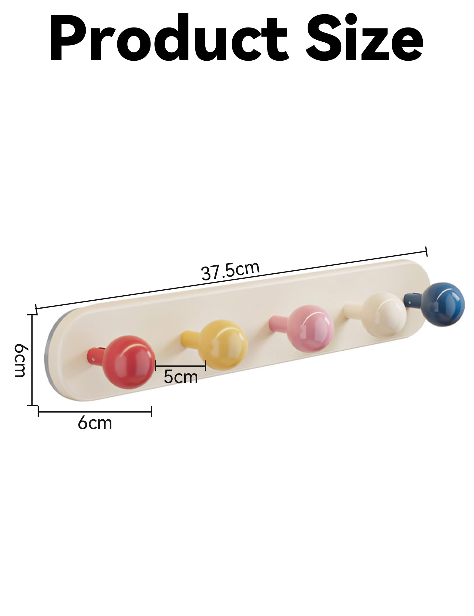 Kleiderhaken Kinder Garderobenhaken, Wandhaken Selbstklebend, Wand Hakenleiste mit 5 Haken, Hooks for Kids Room, Bunt