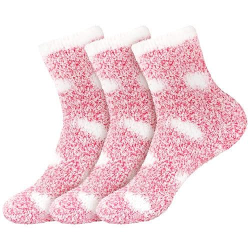 Image of BambooMN Women's Soft Warm Fuzzy Fluffy Polka Dot Cuff Crew Home Socks