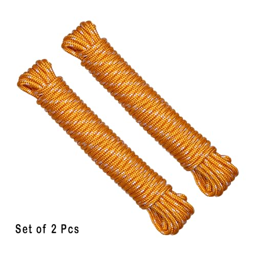 Image of Azuka Utility Rope - 6mm x 15m (50 ft) | Heavy-Duty Braided Nylon Constriction| Polypropelene Material | Durable Polypropylene (PP) | Weather-Resistant | Orange (2, 6MM)