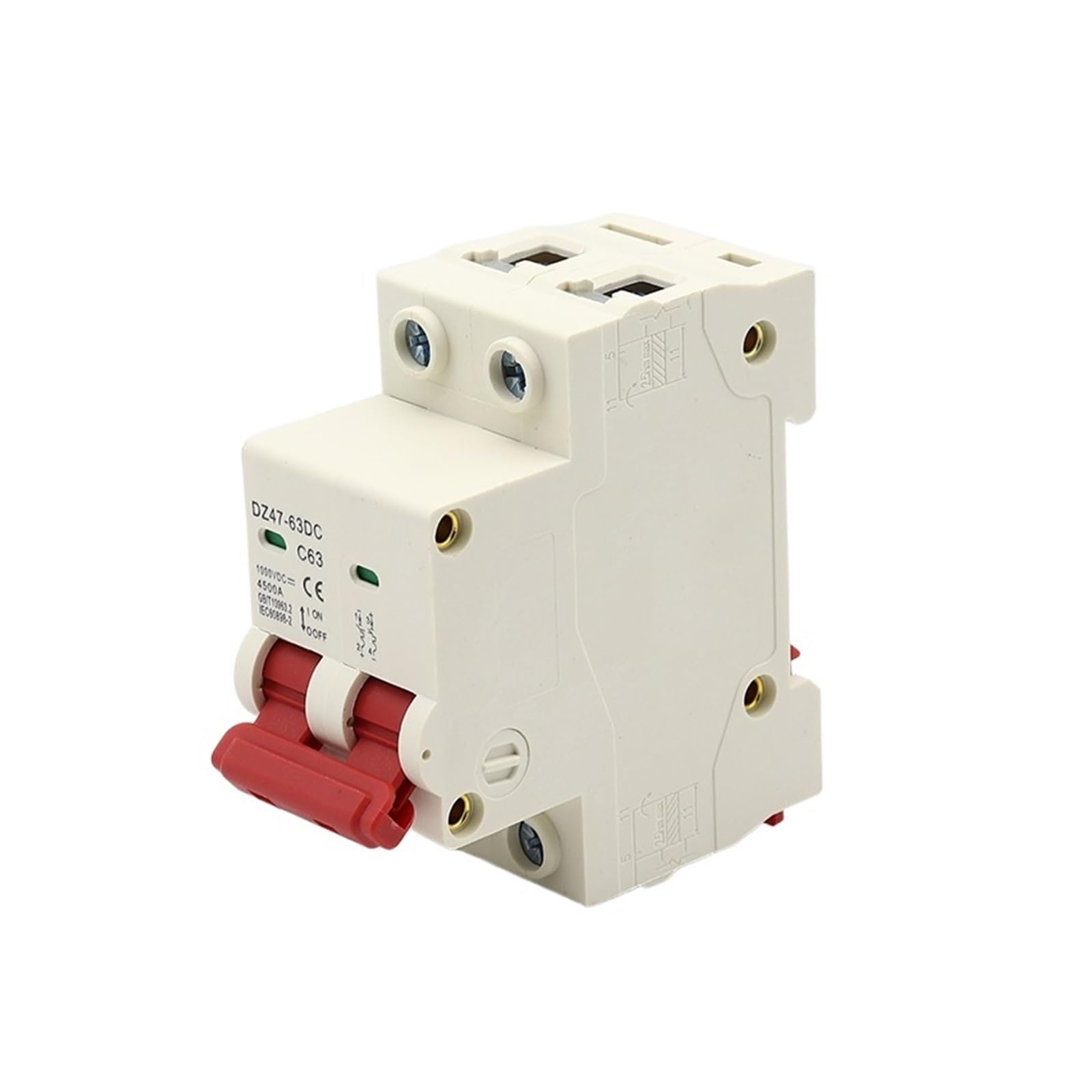 Disjoncteur DC 250V 2P - 16A/32A/63A | Pour Installations Solaires | Protection Court-circuit/surcharge | Montage Rail DIN