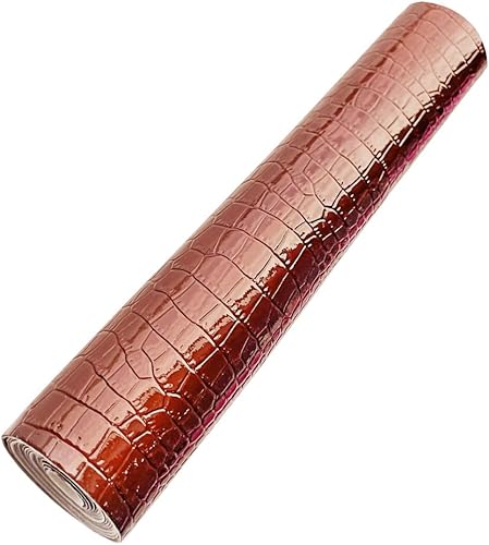 Miniatura 3 de HYANG - Hojas de piel sintética de cocodrilo en relieve marrón espejo, 1 rollo de 12 x 53 pulgadas, piel sintética muy adecuada para aretes de