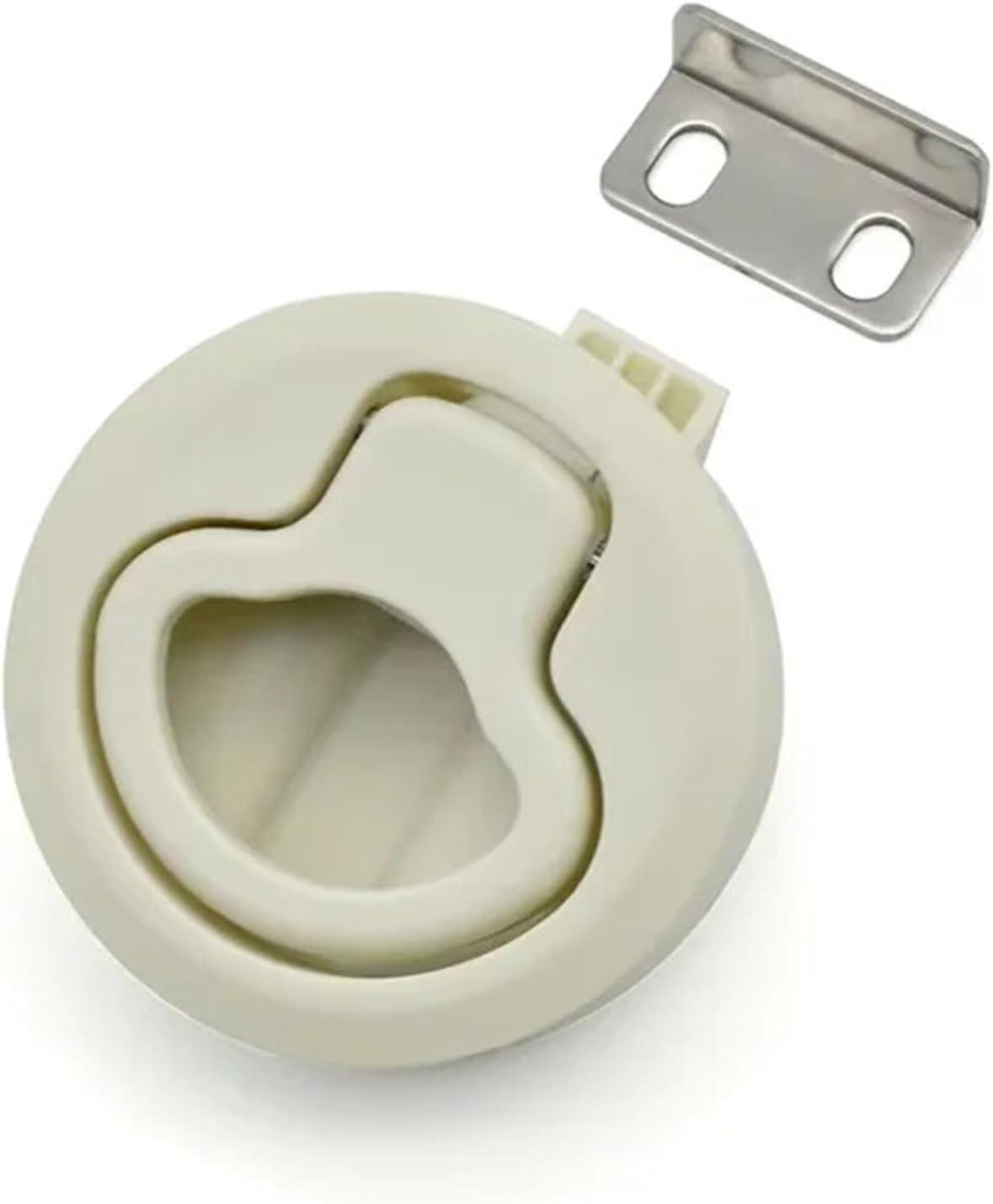 Plastic Round Lock Round Pull Ring Handle Cam Lock Fittings Flush Boat Latch for Deck Boat Marine Hardware Accessory 1Pcs(No Key)