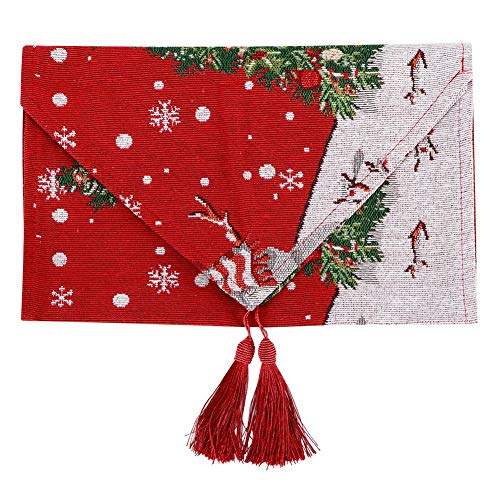 Chemin de table de Noël lavable en coton brodé pour repas de fête