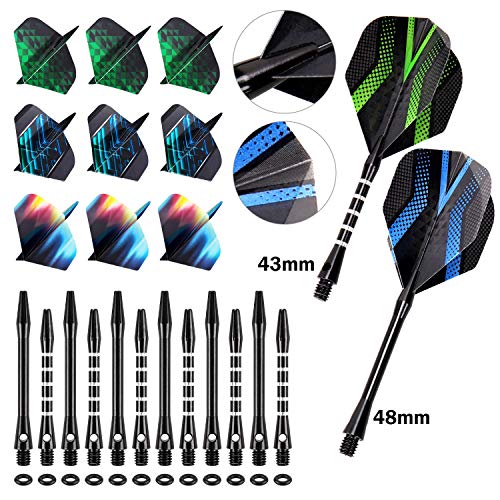 Foto von Grebarley Dartpfeile mit Metallspitze,6 Stück 20 Gramm und 6 Stück 22 Gramm,Profi Steeldarts 18 Aluminium Schaft mit 9 Flights 20 Orings