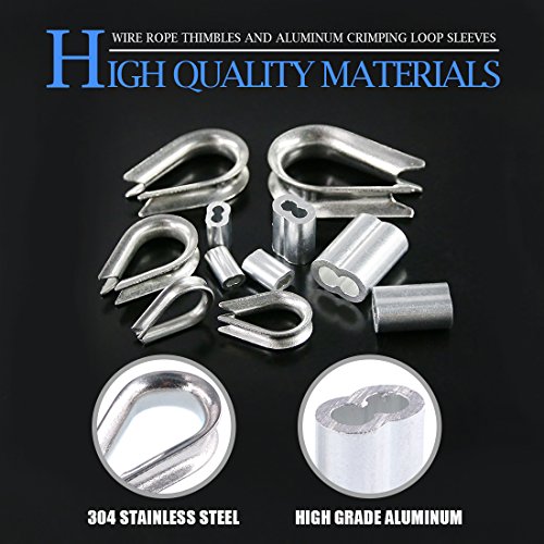 Glarks 250Pcs 304 Stainless Steel Wire Rope Cable Thimbles Combo And Aluminum Crimping Loop Sleeve Assortment Kit For Wire Rope Cable Thimbles Rigging #TOP3