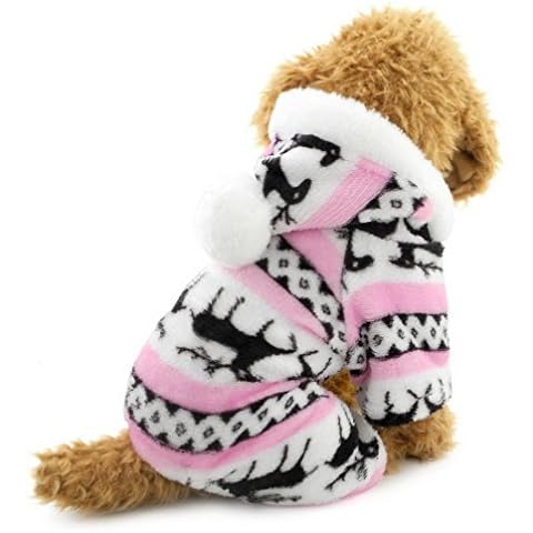 Ranphy Small Dog Cat Clothes for Boy Girl Soft Velvet Reindeer Pattern Dog Pajamas Puppy Hoodie Hooded Jumpsuit Pink S Cover