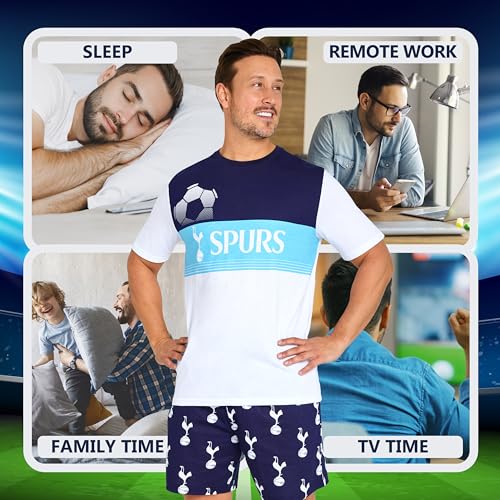 Tottenham Hotspur Men's PJ Set: Summer Nightwear, T-Shirt & Shorts, Soft 100% Cotton Lounge PJs - Spurs Gifts4
