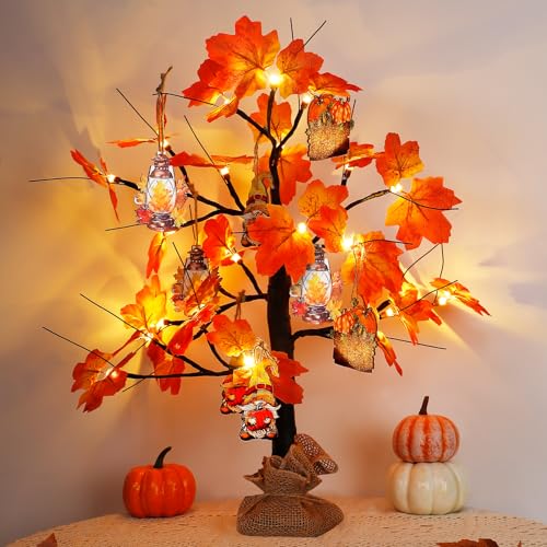 Fall Lighted Maple Tree - 24 LED Fall Decorations for Home, USB & Battery Box Powered Fall Centerpieces for Tables, Indoor Tree Light for Autumn Thanksgiving Decor