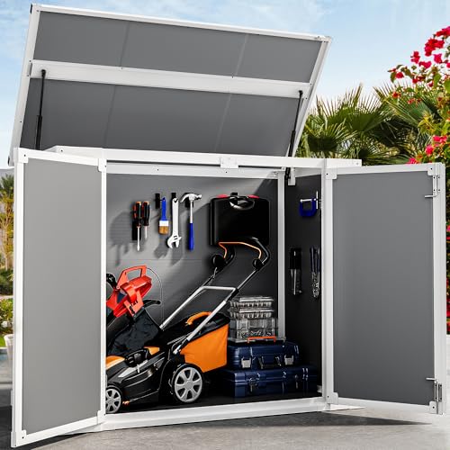 Image of DWVO 4.7x2.5 FT Outdoor Storage Shed w /o Shelf, 35Cu.ft Horizontal Resin Tool Shed with Hydraulic Gas Rod and 3 Locks for Garden, Trash Cans, All-Weather Outdoor Storage, Lockable with Floor