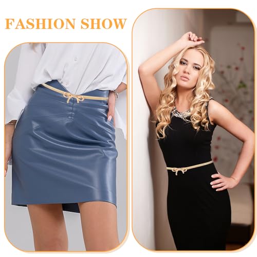 1 Pc Gold Bow Belts for Women, Skinny Belt Waist Slim Gold Wrap Belt, Stretchy Bow Metal Chain Women's Belts for Women Dresses Formal Shirt Jeans3