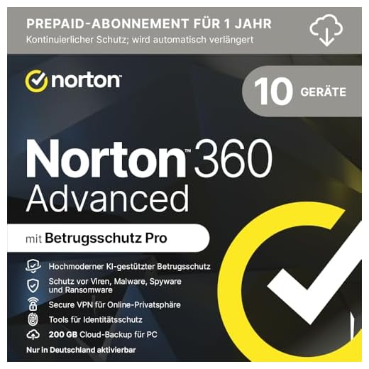 Norton 360 Advanced 2025 | 10 Geräte | 1 Jahr | Aktivierungscode per Email