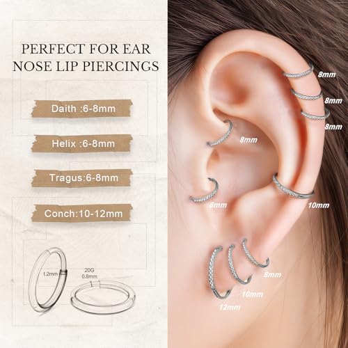 limerencia Small Hoop Earrings for Women, Hypoallergenic Titanium Huggie Hoop Earrings Set G23 Piercings Cartilage Earrings Set for Women Sensitive Ears (White CZ Silver, 10mm)4