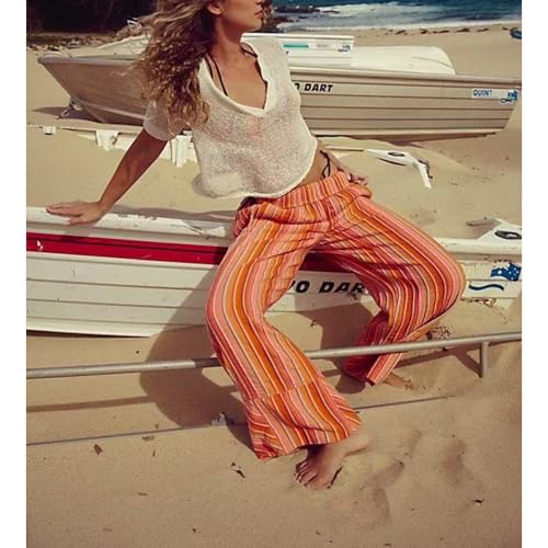LRF Wide Leg Lightweight Boho Loose Fit Baggy Elastic Vintage Striped Wide Leg Lounge Casual Pants2