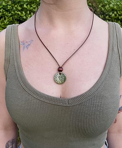 The-Sun-and-the-Moon-Green-Handmade-Ceramic-Pendant-Necklace-Adjustable-Cord-for-Unisex-Women-Men-Bohemian-Rustic-Vintage-Style-Jewelry