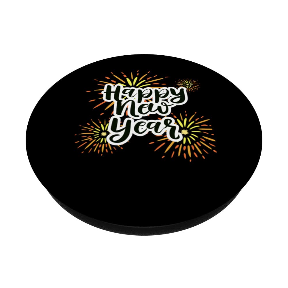 New Year's Eve Party Colorful Fireworks Firecrackers Design PopSockets Swappable PopGrip, Black - Image 2