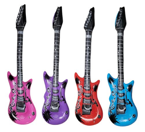 Zugar Land Rock Inflatable Guitar (40 Inches) Vinyl. Perfect Party Favor, DJ Dance 80s Rocker (Rock-n-Roll (4 Pack)), Multicolor