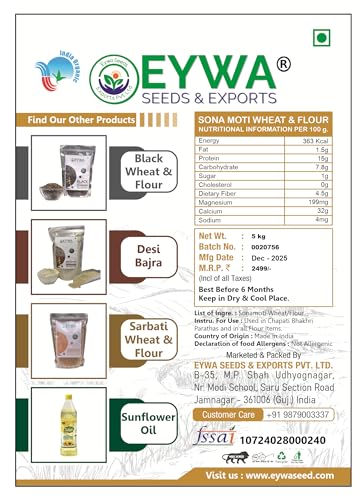 Image of Eywa Seeds & Exports Pvt Ltd Organic Sona Moti Ancient Wheat Flour (5 Kg) For Eating And Cooking|Desi Sona Moti Gehu Atta|Produce Of India From Organic Farms