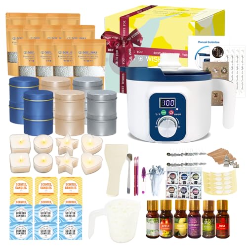 Kit per la Creazione di Candele Profumate per Adulti con Scioglitore di Cera, Cera di Soia, 12 Vasetti, 8 Portacandele, 6 Fragranze, Set Completo per Candele fai da te