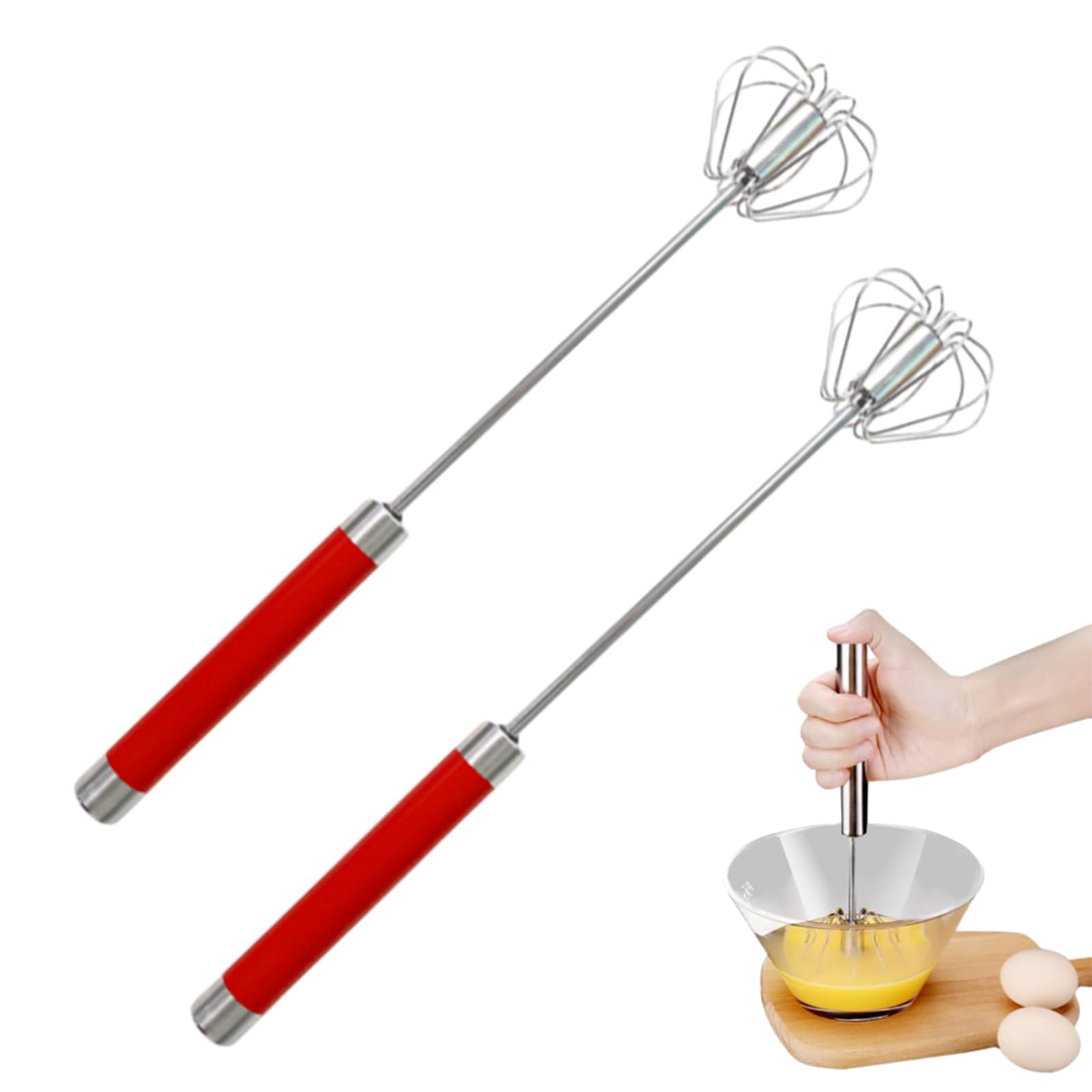 CENXI Handheld Mixer, Easy Whisk Stainless Steel Hand Push Egg Beaters, 12 inch Stainless Steel Semi-Automatic Whisk, Hand Push Mixer Rotary Whisk for Blending Beating