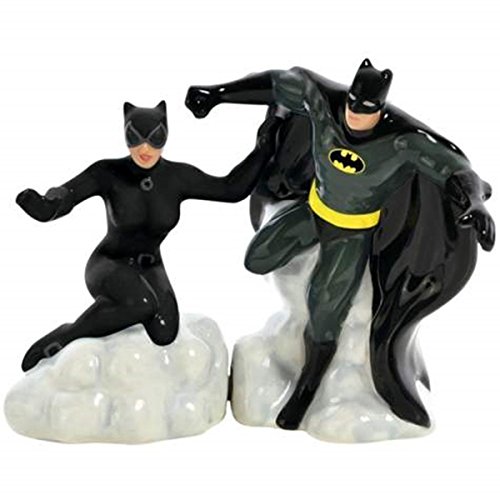 Westland Giftware Magnetic Ceramic Salt and Pepper Shaker Set, DC Comics Batman and Catwoman, 4-Inch, Set of 2