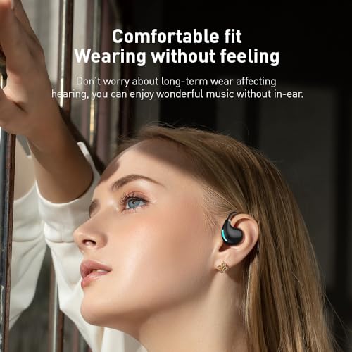 Image of Open Ear Air Conduction Wireless Bluetooth Headphones Lightweight Pain-Free Design with Active Noise Cancellation IPX4 Waterproof Clear Calls for Sports Work and Outdoor Activities-Black