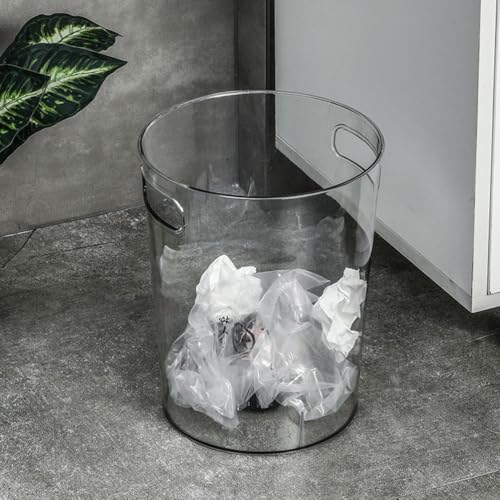 Image of PRETYZOOM Small Plastic Waste Basket, Clear Round Trash can with Handle, 1.5 Gallon Garbage Bin for Bathroom, Bedroom, Kitchen (19x19x22cm)