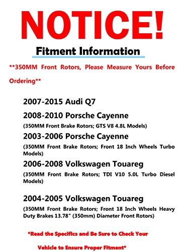 Image of Detroit Axle - Front Rotors Brake Pads for Audi Q7 Porsche Cayenne Volkswagen Touareg Ceramic Brake Pads 13.78 inch inch Brake Rotors Disc Brakes Kit