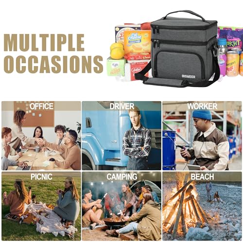 INSMEER Lancheira Bolsatérmica, Bolsa Térmica 16 Litros Para Marmita E Lanches (Large, Cinzento)
