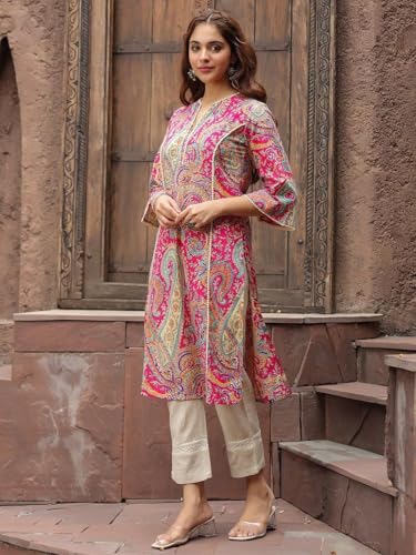 Image of GoSriKi Women's Straight Kalamkari Printed Rayon Kurta, Kurtis for Women, Kurtis for Women Cotton