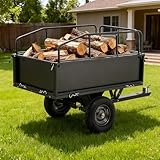 600LBS Capacity 17 Cubic Feet Dump Cart Trailer, Heavy Duty Tow Behind Hauling & Dumping Wagon with Rubber Pads for ATV, UTV, Lawn Tractor, Garden Use (Black-600LBS)