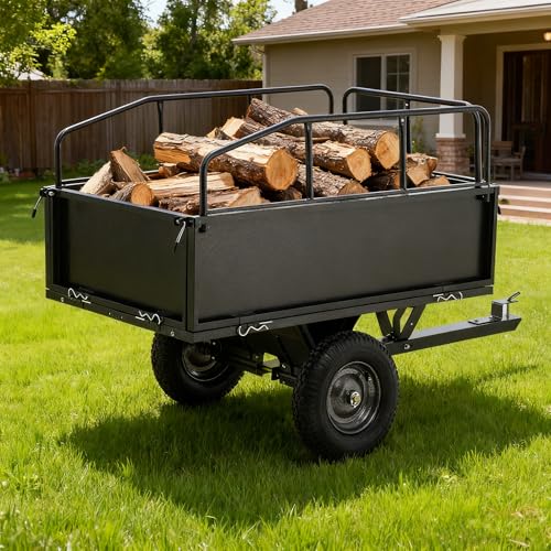 600LBS Capacity 17 Cubic Feet Dump Cart Trailer Heavy Duty Tow Behind Hauling & Dumping Wagon with Rubber Pads for ATV UTV Lawn Tractor Garden Use (Black-600LBS)