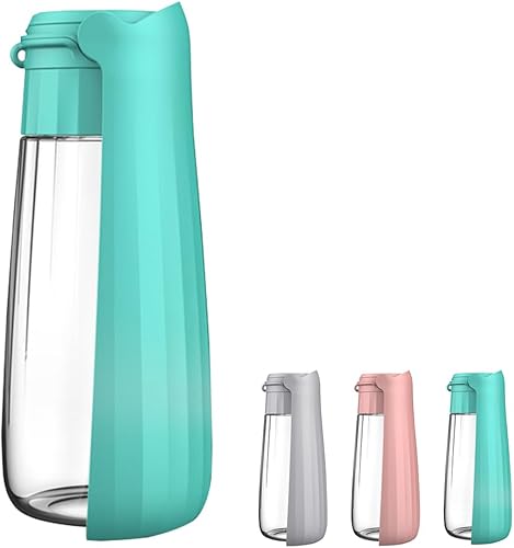 Botella de agua portátil para perros para caminar, viajes de mascotas, 19 onzas, a prueba de fugas, botella de agua con alimentador para beber,