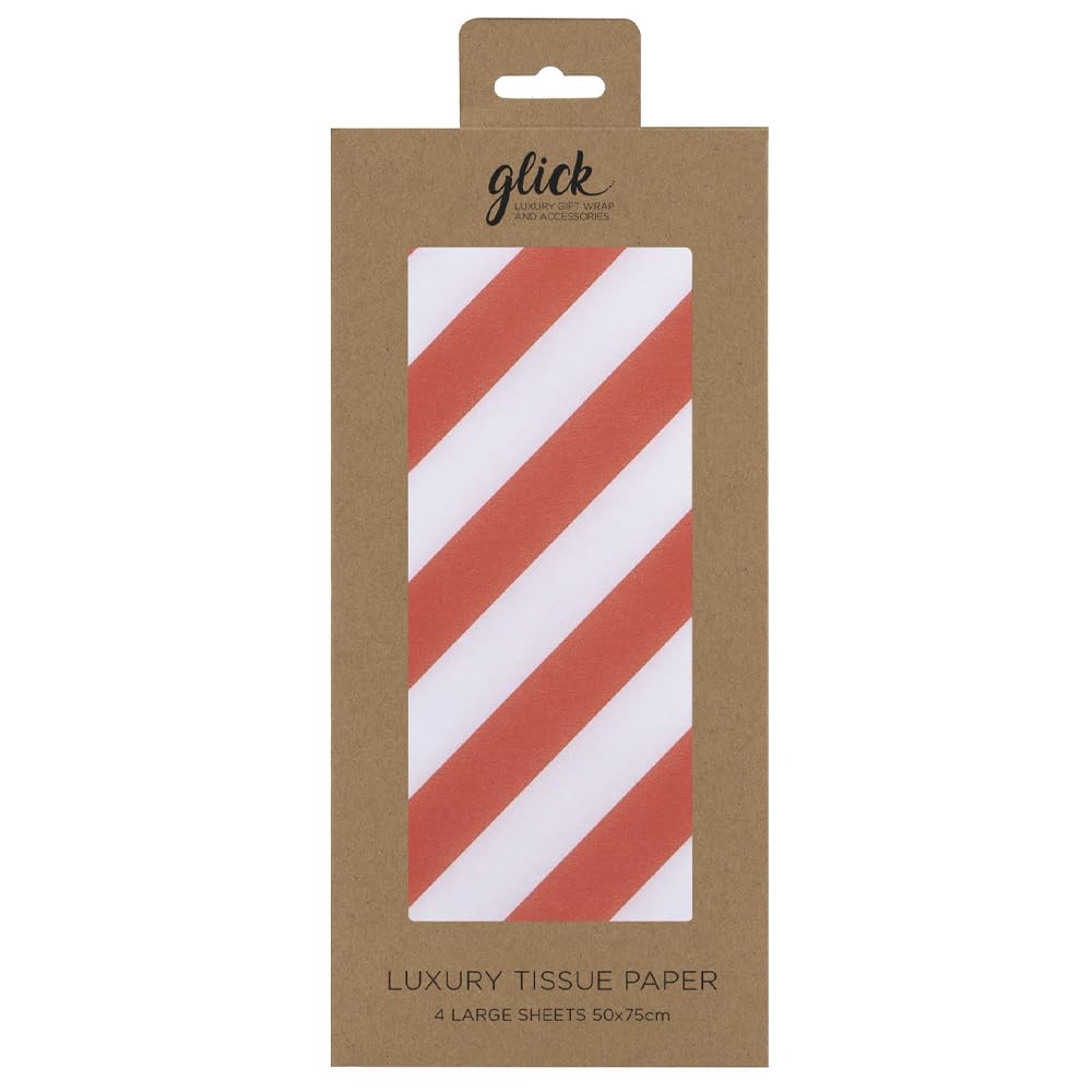 Candy Cane Red Stripe Christmas Glick 4 Sheets Tissue Wrapping Paper 50 x 75 cm