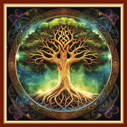 Image of Dimxvean Stamped Cross Stitch Kits,Cross Stitch Kits for Adults Beginners,Embroidery Kits Full Range of Cross Stitch Stamped Kits Needlepoint Kits Cross Stitch Patterns-Magic Tree 18x18 inch