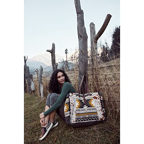 Image of Myra Bag Western Leather Weekender Bag for Women - Cotton & Upcycled Canvas Boho Shoulder Bag Trilang