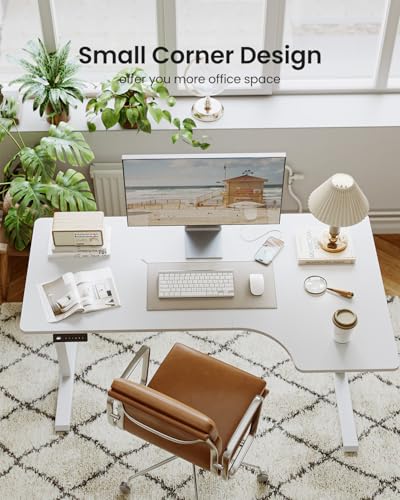 FEZIBO 55×32 inch L Shaped Electric Corner Standing Desk, 4 Memory Height Settings,Home Office & Computer Height Adjustable Table, Ergonomic Sit and Stand Up Workstation with Splice Board,White Top - Image 3