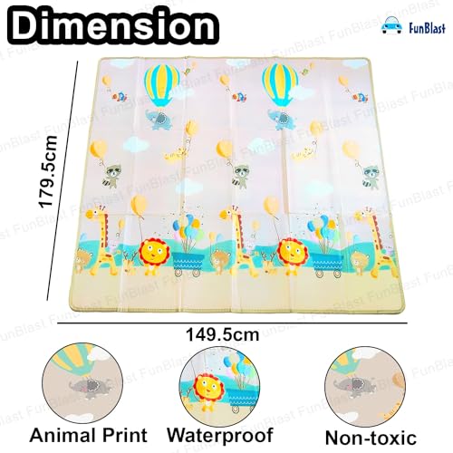 Image of FunBlast Waterproof Foldable Baby Floor Play Mat, Reversible XPE Foam Mat, Dual Size Printed Waterproof PlayMat, Floor PlayMat - Color & Print May Vary - (5.9x4.9 Feet with 1cm Thickness) (6S)