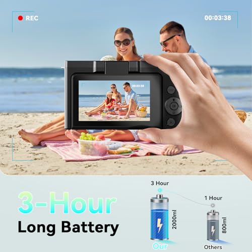 Image of 4K Digital Camera for Photography,64MP Vlogging Camera for YouTube with 3 inch 180 Flip Screen,18X Digital Zoom Point and Shoot Camara with 64GB Micro SD Card (Black)